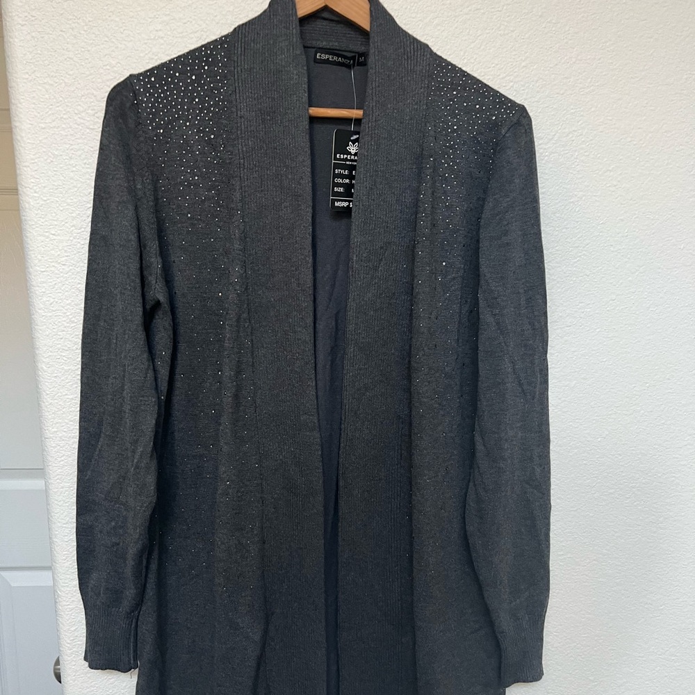 Esperanza New York Grey Sparkle Cardigan Duster sweater Size M